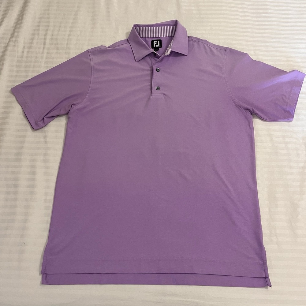 FJ FootJoy Polo Shirt Mens Large Purple Logo Golf Performance Stretch